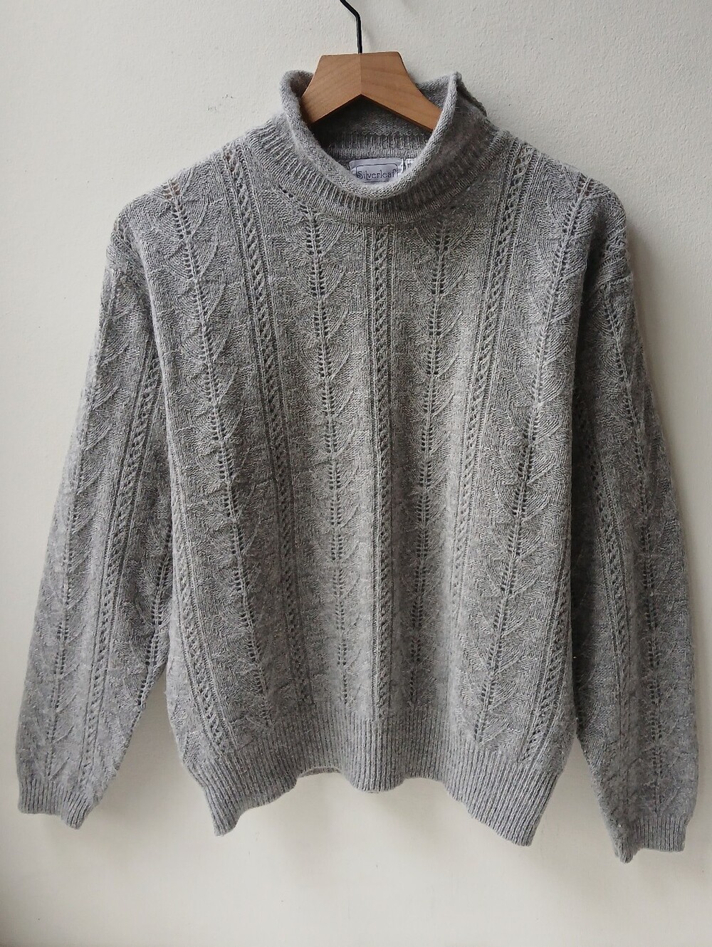 Vintage Lambswool Angora Mock Neck Sweater Light Gray Medium